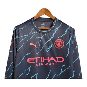 Camisa Manchester City II 23/24 manga longa - Torcedor Puma Masculina - Azul com detalhes em Laranja