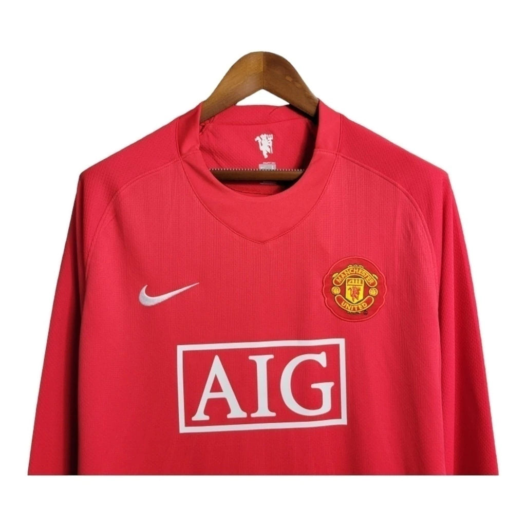 Camisa Retrô Manchester United 2007/2008 manga longa - Masculina Nike - Vermelha com detalhes em branco