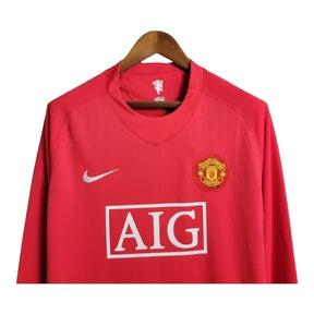 Camisa Retrô Manchester United 2007/2008 manga longa - Masculina Nike - Vermelha com detalhes em branco