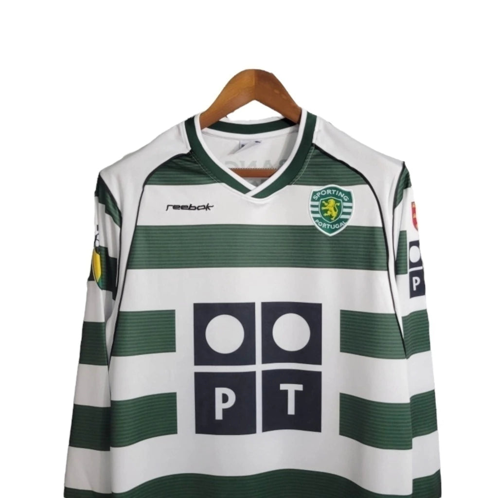 Camisa Retrô Sporting Lisboa I 2001/2003 manga longa - Reebok Masculina - Branca com detalhes em verde