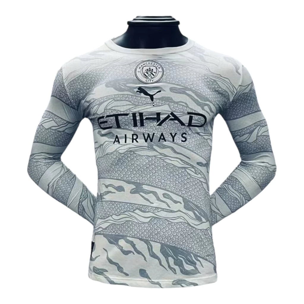Camisa Manchester City Edição especial 24/25 manga longa - Jogador Puma Masculina - Branca com detalhes em cinza