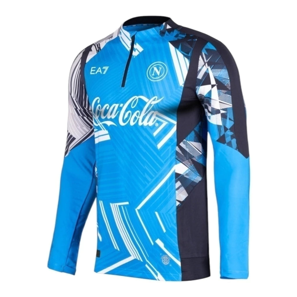 Camisa Napoli Pré-jogo 24/25 manga longa - Torcedor EA7 Masculina - Azul e Com Patrocínio