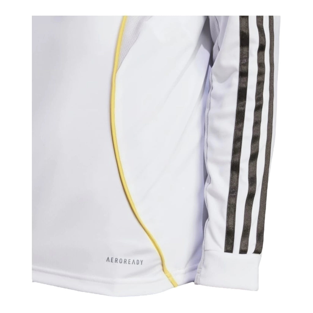 Camisa Real de Madrid I 25/26 manga longa - Torcedor Adidas Masculina - Branca com detalhes em cinza e amarelo