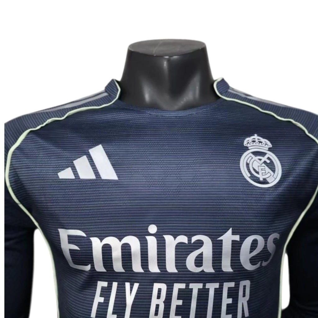 Camisa Real Madrid II 25/26 manga longa - Jogador Adidas Masculina - Azul com detalhes em amarelo