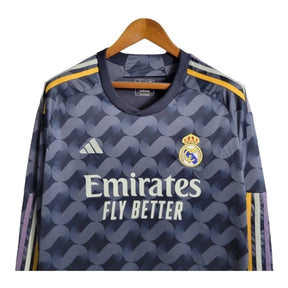 Camisa Real Madrid II 23/24 manga Longa - Torcedor Adidas Masculina - Azul com detalhes em amarelo e branco e roxo