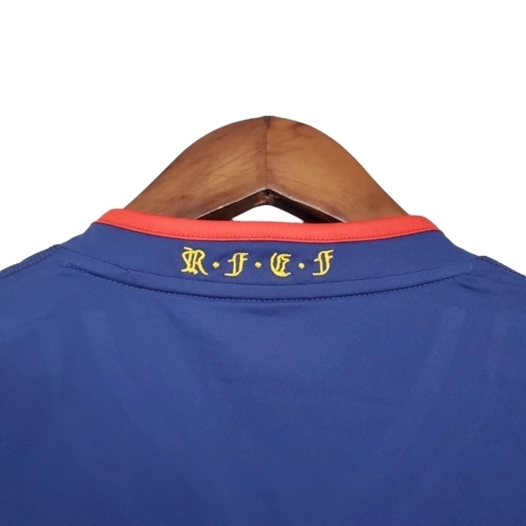 Camisa Retrô Seleção da Espanha II 2010 manga longa - Adidas Masculina - Azul com detalhes em amarelo e laranja