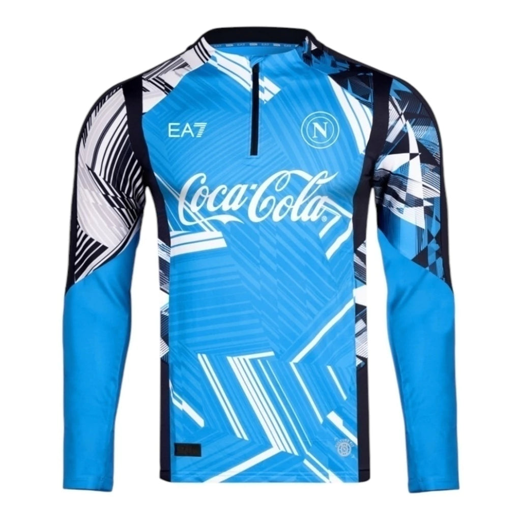 Camisa Napoli Pré-jogo 24/25 manga longa - Torcedor EA7 Masculina - Azul e Com Patrocínio