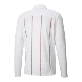 Camisa Manchester City Pré-jogo 25/26 manga longa - Torcedor Puma Masculina - Branca com detalhes em vinho