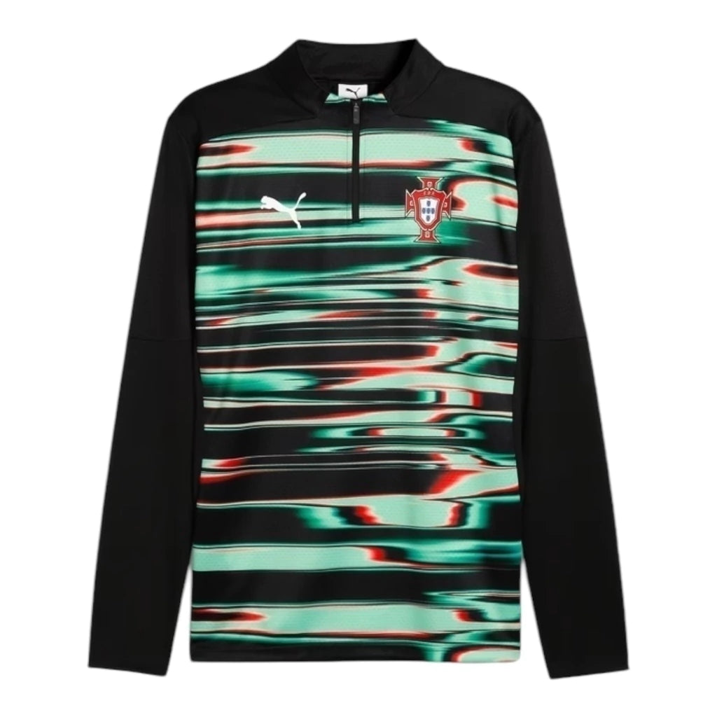 Camisa Seleção Portugal Pré-jogo 25/26 manga longa - Torcedor Puma Masculina - Preta com detalhes em verde e vermelho