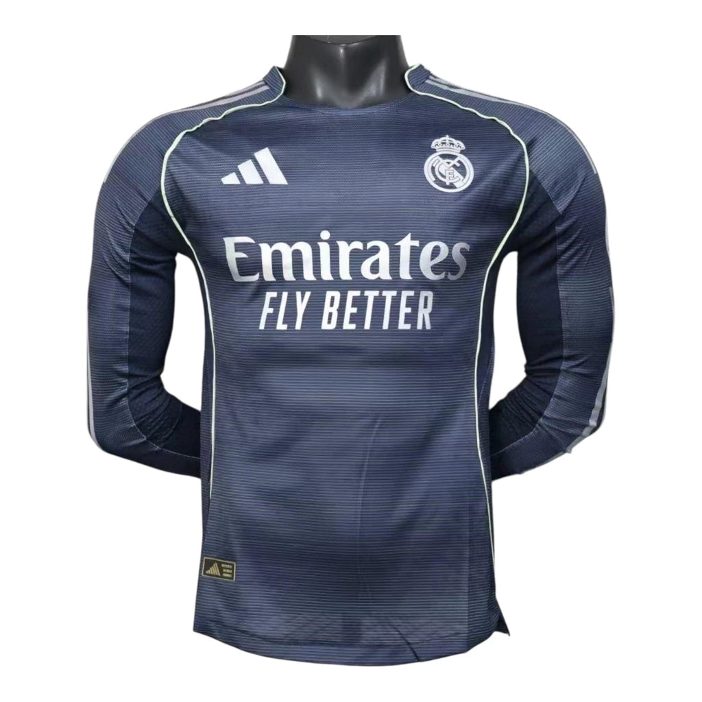 Camisa Real Madrid II 25/26 manga longa - Jogador Adidas Masculina - Azul com detalhes em amarelo