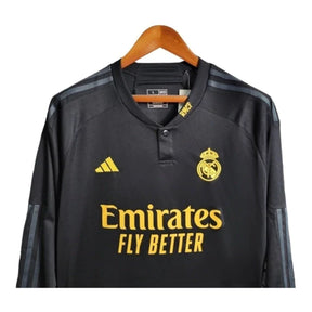 Camisa Real Madrid II 23/24 manga Longa - Torcedor Adidas Masculina - Preta com detalhes em cinza