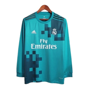 Camisa Retrô Real Madrid I 2017/2018 manga longa - Adidas Masculina - Verde com detalhes em azul