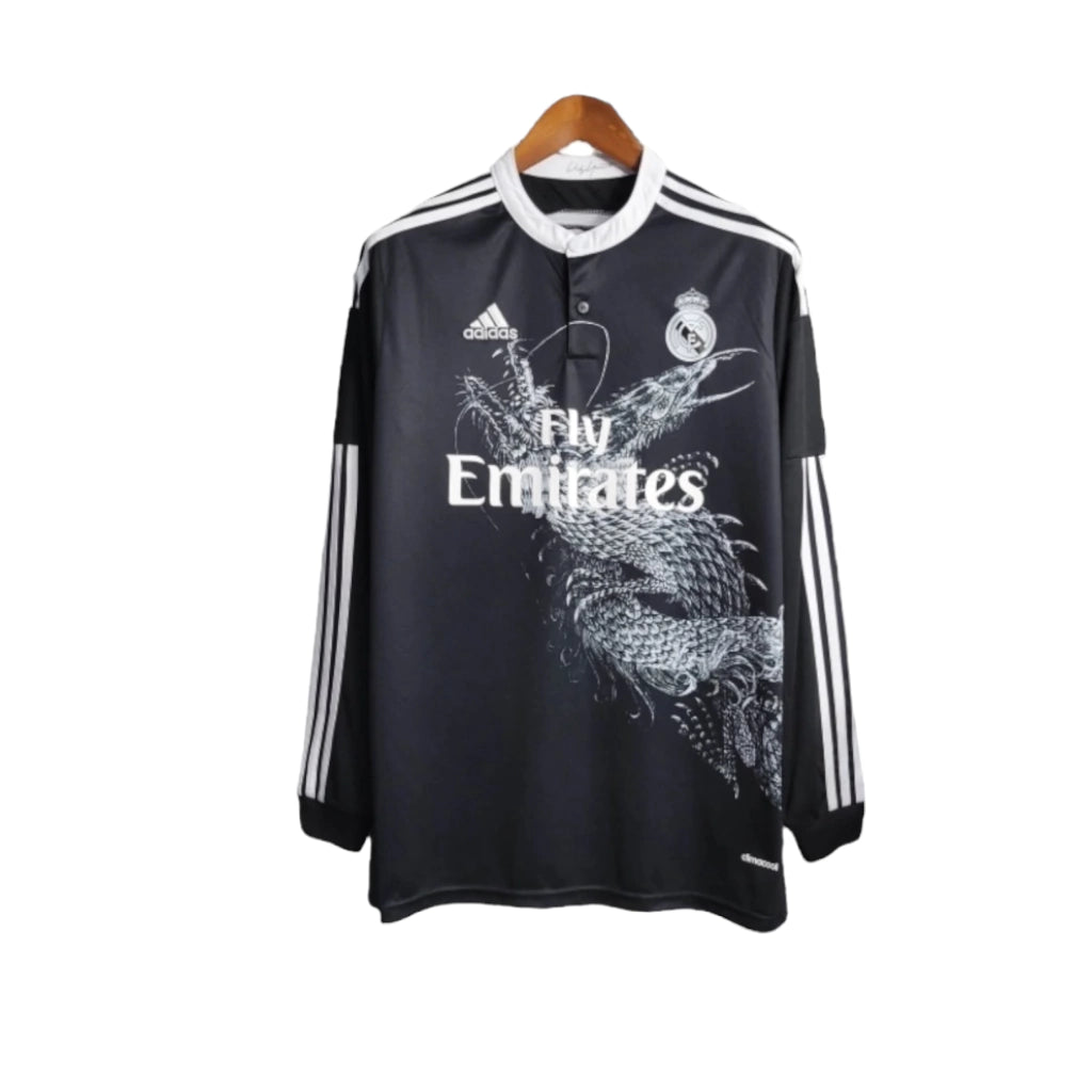 Camisa Retrô Real Madrid 2014 manga longa - Masculina Adidas - Preta com detalhes em branco