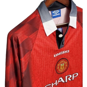 Camisa Retrô Manchester United I 1996 manga longa - Masculina Nike - Vermelha com detalhes em preto
