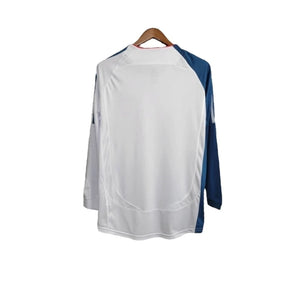 Camisa Retrô Liverpool II 2006/2007 manga longa - Adidas Masculina - Branca com detalhes em azul e com patrocínio