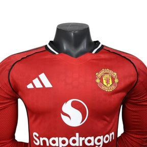 Camisa Manchester United I 25/26 manga longa - Jogador Adidas Masculina - Vermelha com detalhes em preto