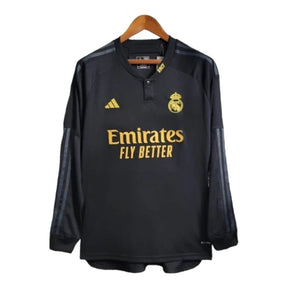 Camisa Real Madrid II 23/24 manga Longa - Torcedor Adidas Masculina - Preta com detalhes em cinza