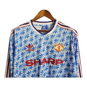 Camisa Retrô Manchester United II 1990/1992 manga longa - Masculina Adidas - Azul com detalhes em branco e vermelho