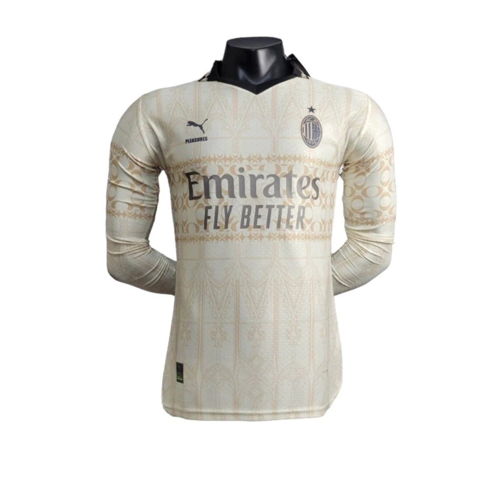 Camisa AC Milan Edição especial 24/25 manga longa - Jogador Puma Masculina - Bege com detalhes em preto