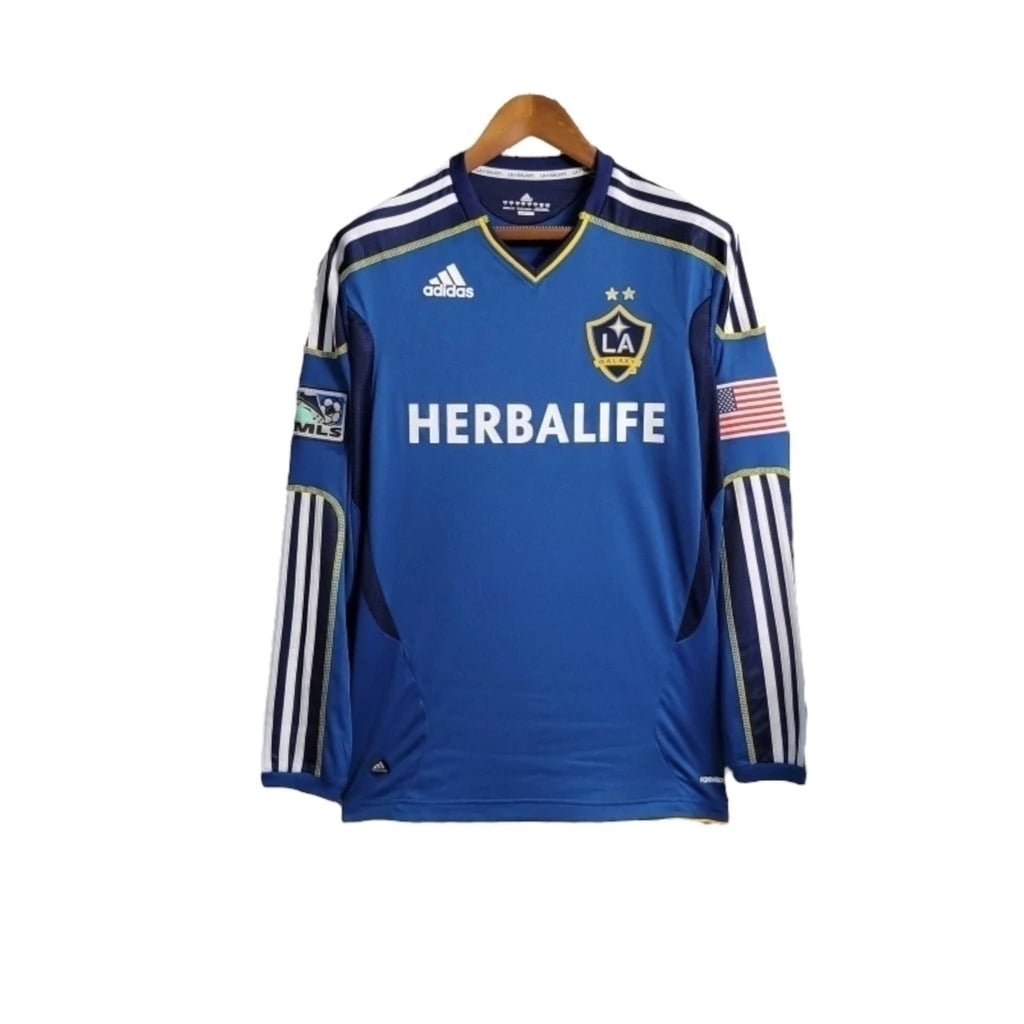 Camisa Retrô La Galaxy II 2011/2012 manga longa - Adidas Masculina - Azul com detalhes em branco e amarelo