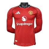 Camisa Manchester United I 25/26 manga longa - Jogador Adidas Masculina - Vermelha com detalhes em preto