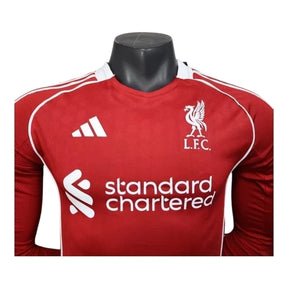 Camisa Liverpool I 25/26 manga longa - Jogador Adidas Masculina - Vermelha com detalhes em branco
