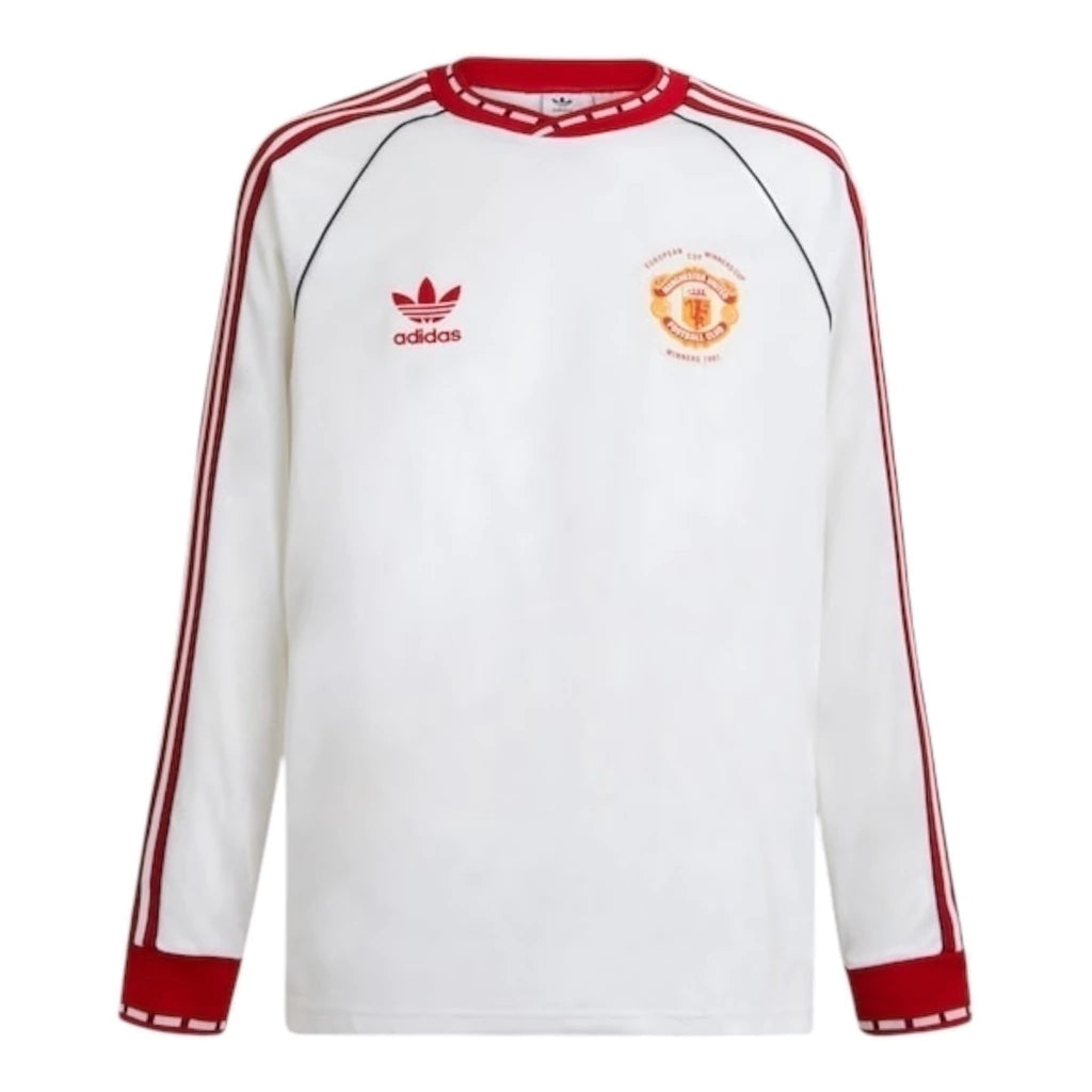 Camisa Manchester United Edição comemorativa 1991 II manga longa - Torcedor Adidas Masculina - Branca com detalhes em vermelho